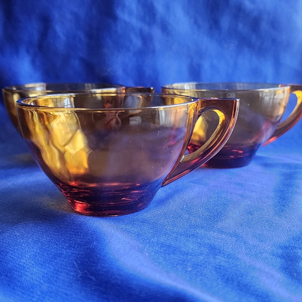 3- MCM Amber Glass Art Deco Tea Coffee Cups